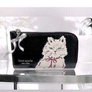 Kate Spade Whiskers White Cat Black Wallet NWT and comes with Registration Card